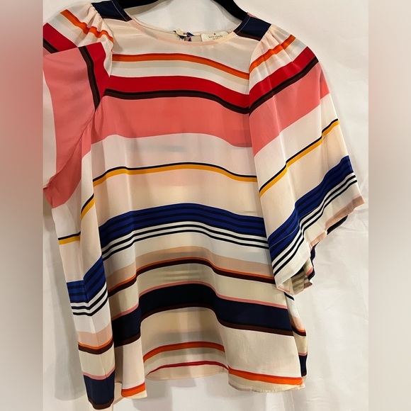 Kate spade oversized rainbow silk blouse small multi color puff sleeves girlcore - Picture 3 of 12